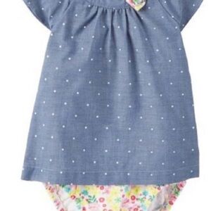 Blue Polka Dot Baby Dress with Floral Accents